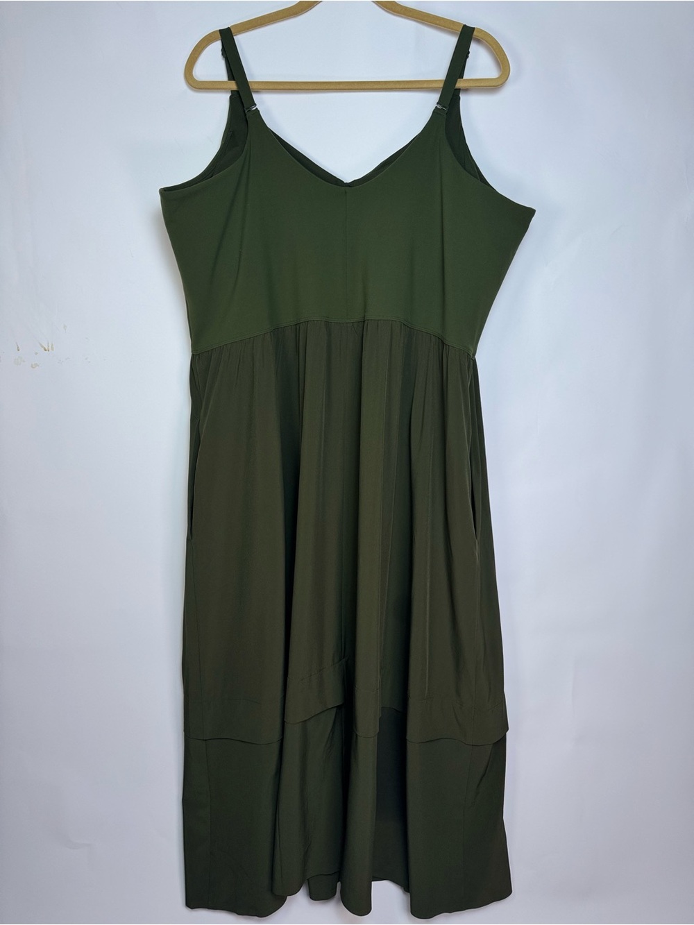 Athleta Elation Hybrid V Neck Olive Green Midi Dress 2X - Picture 2 of 6